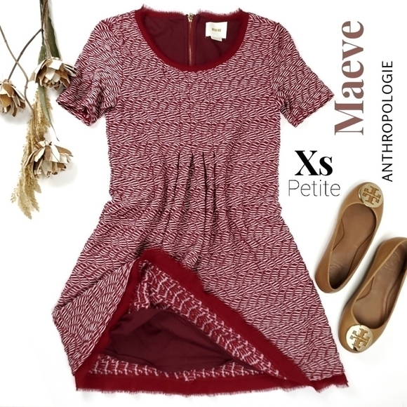 Anthropologie Maeve Red Thick Knit Weave Dress XSP - Picture 5 of 16